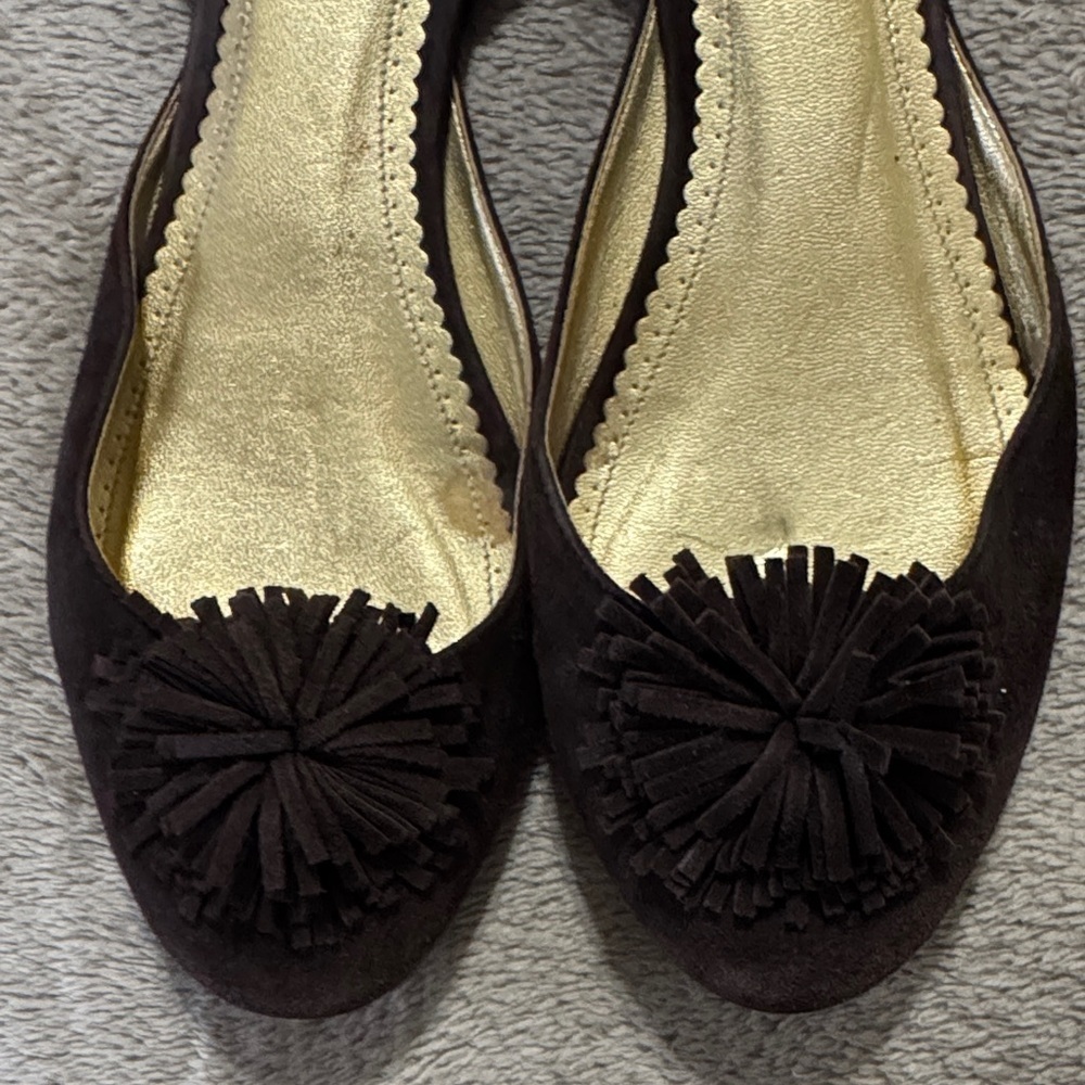 J. Crew Women's Trendy Stella Dark Brown Pom Pom Suede Loafers - Picture 3 of 11